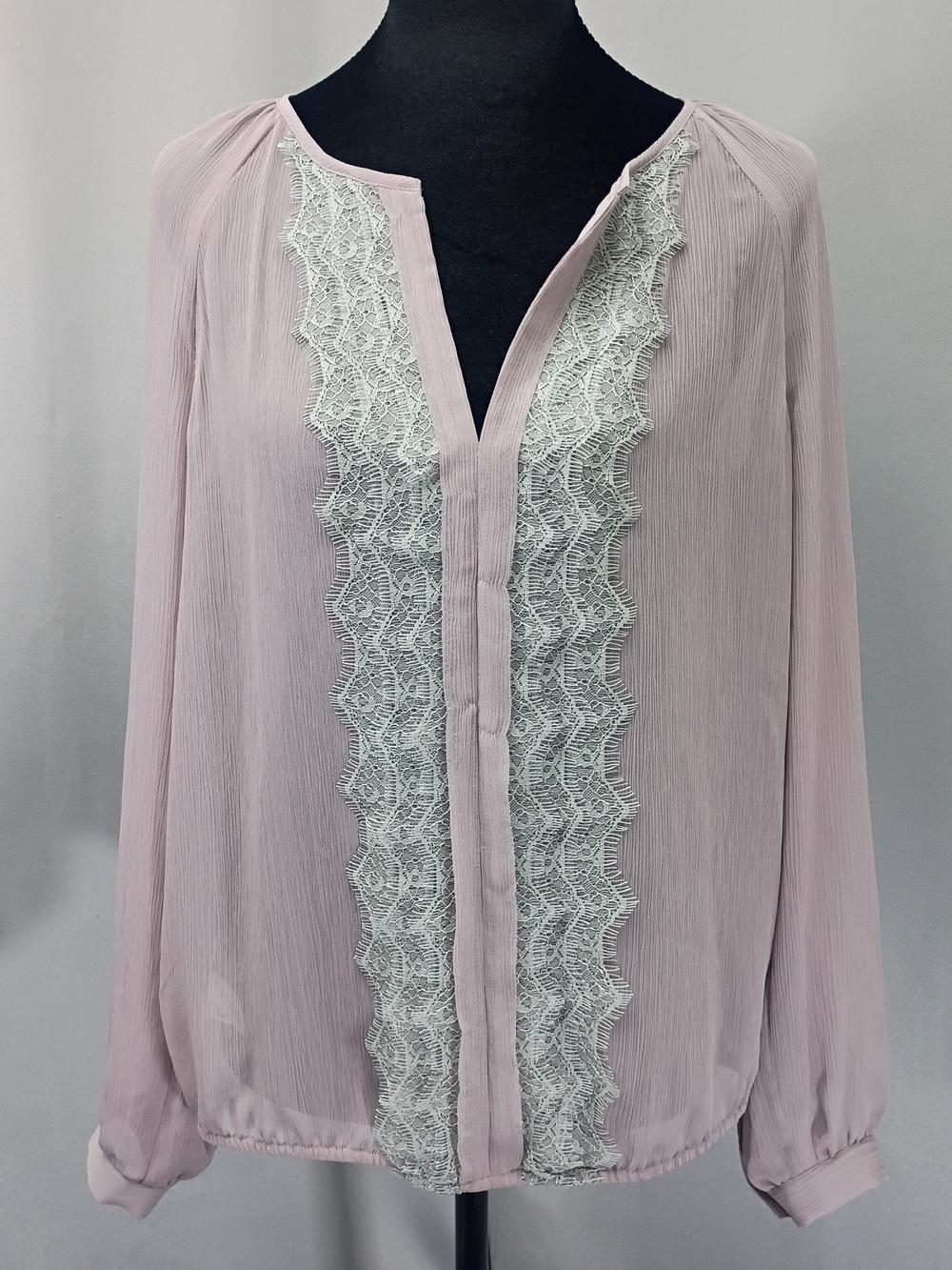 Ann Taylor Dusty Pink Blouse with White Lace Trim